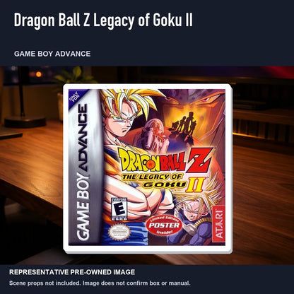 Representative pre-owned Dragon Ball Z Legacy of Goku II (Game Boy Advance), product image in a styled desk scene.