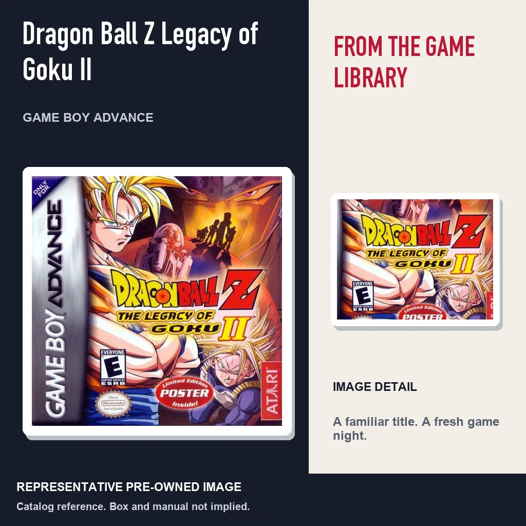 Representative pre-owned Dragon Ball Z Legacy of Goku II (Game Boy Advance), editorial image and detail.