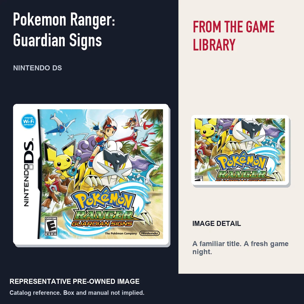 Representative pre-owned Pokemon Ranger: Guardian Signs (Nintendo DS), editorial image and detail.