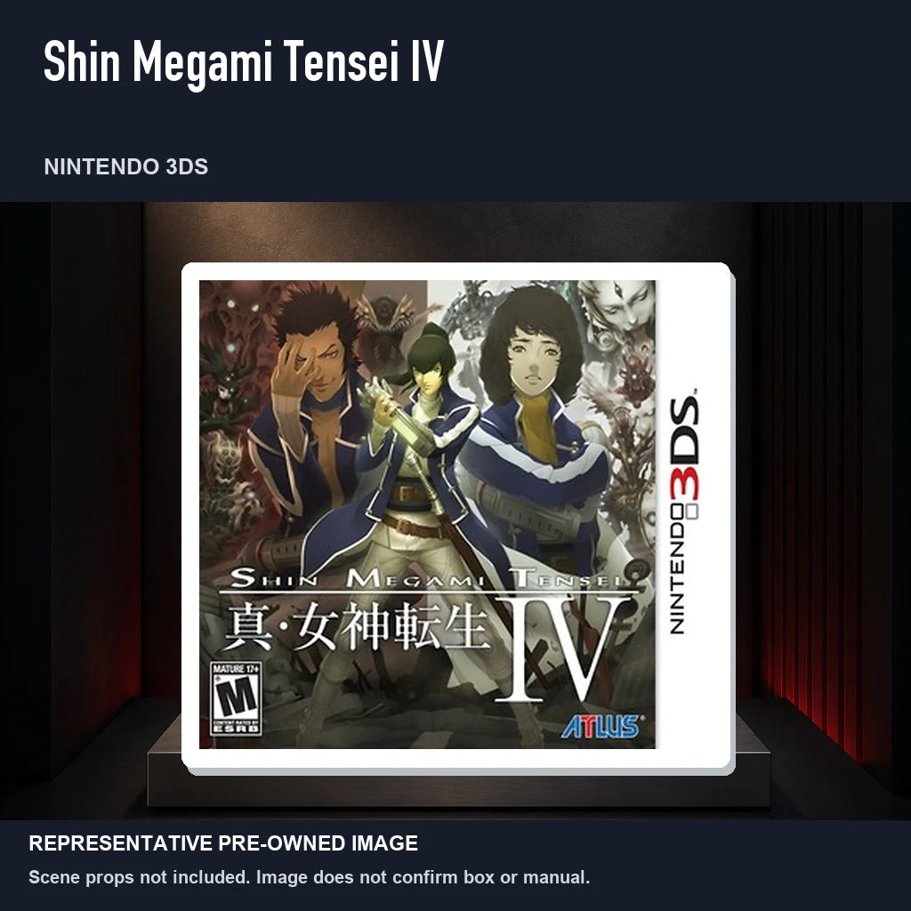 Representative pre-owned Shin Megami Tensei IV (Nintendo 3DS), product image on a display panel.