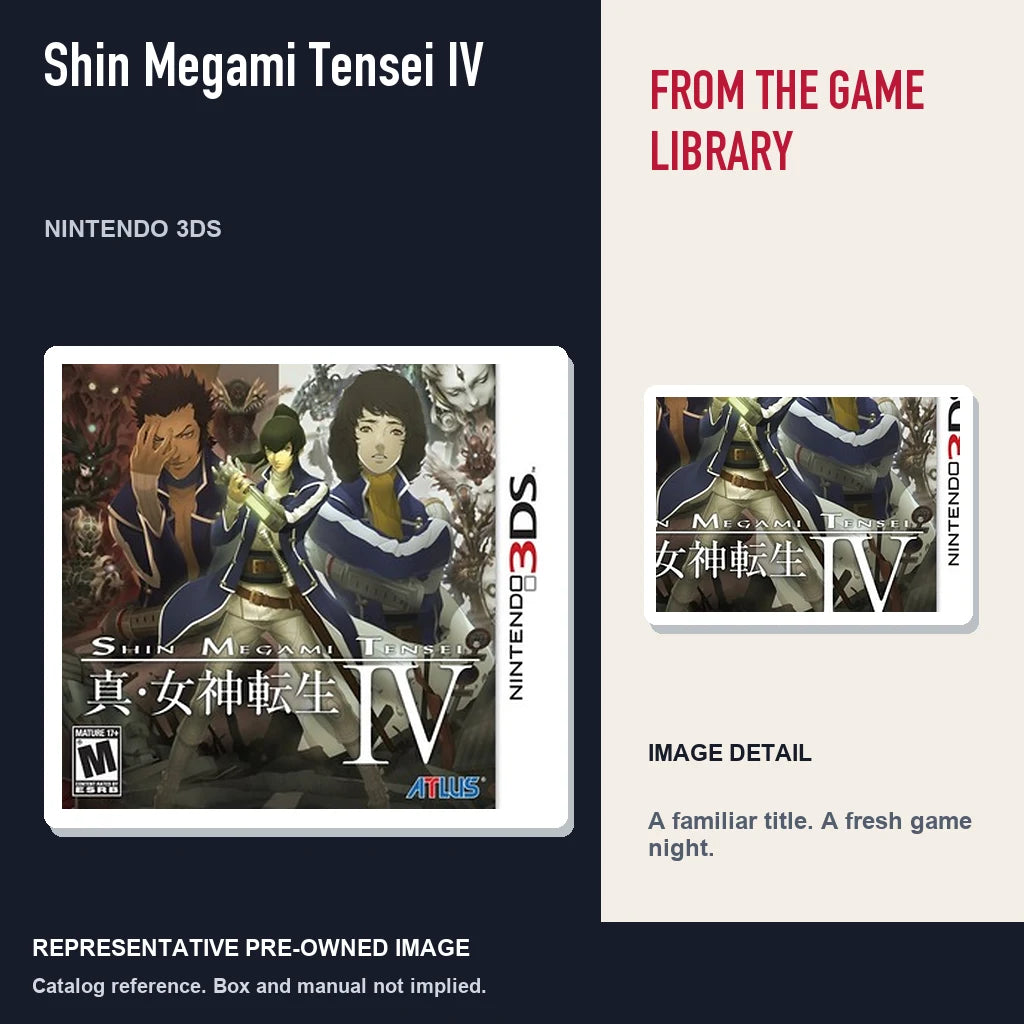 Representative pre-owned Shin Megami Tensei IV (Nintendo 3DS), editorial image and detail.
