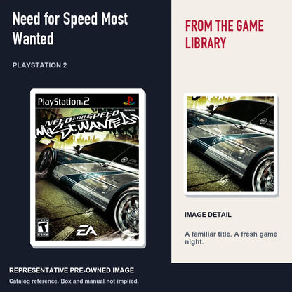 Representative pre-owned Need for Speed Most Wanted (PlayStation 2), editorial image and detail.