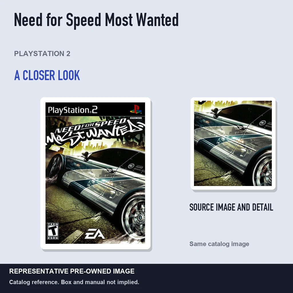 Representative pre-owned Need for Speed Most Wanted (PlayStation 2), full image with detail inset.