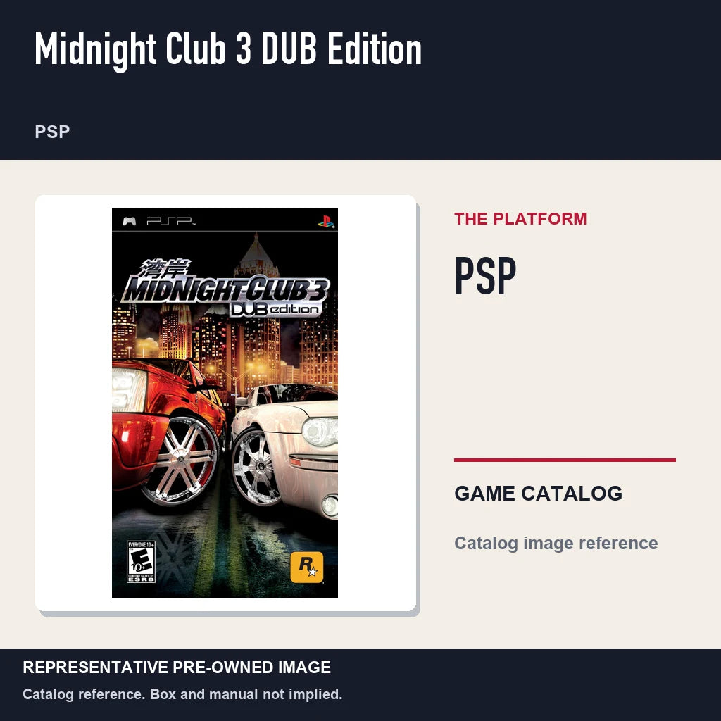 Representative pre-owned Midnight Club 3 DUB Edition (PSP), platform product layout.