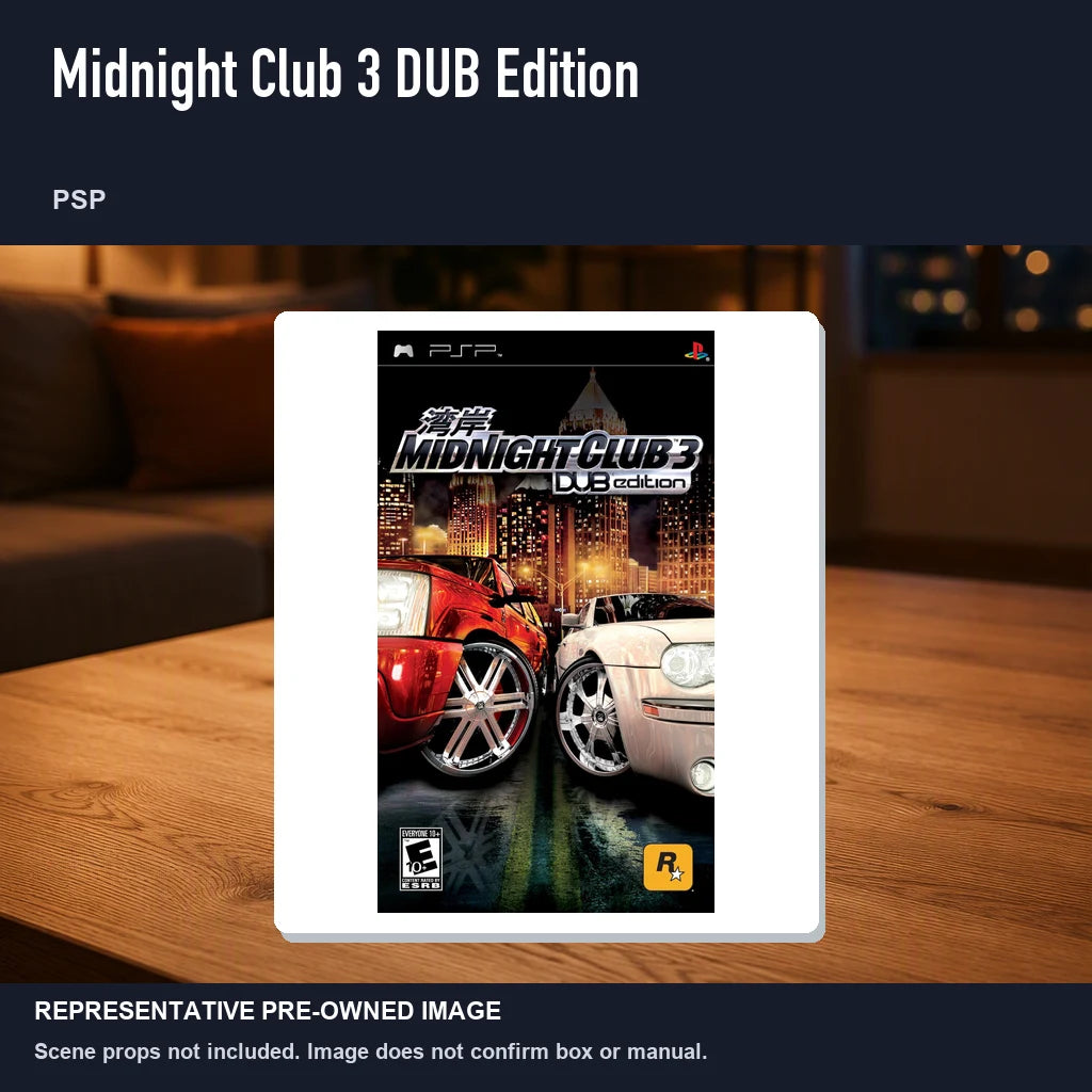 Representative pre-owned Midnight Club 3 DUB Edition (PSP), product image in a styled room scene.