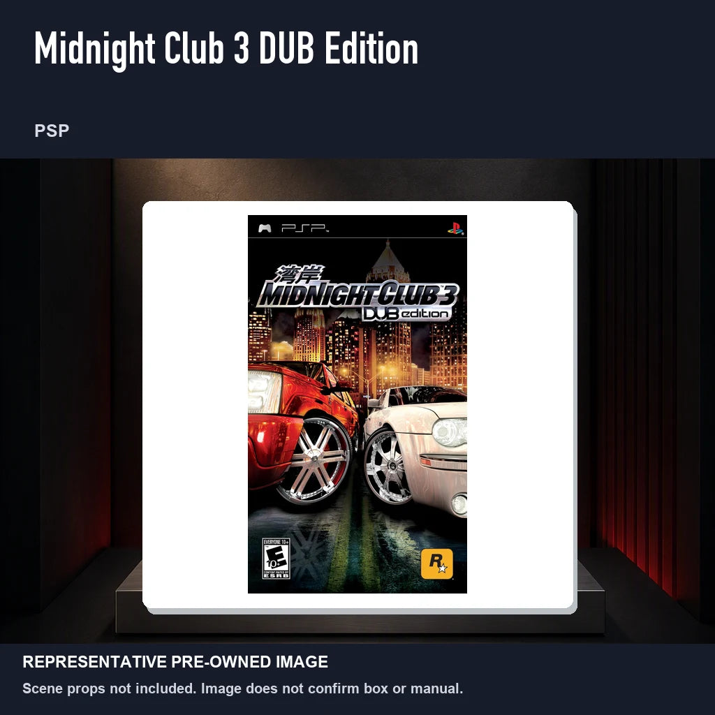 Representative pre-owned Midnight Club 3 DUB Edition (PSP), product image on a display panel.