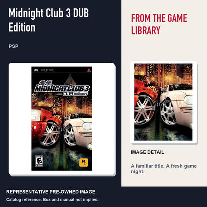 Representative pre-owned Midnight Club 3 DUB Edition (PSP), editorial image and detail.