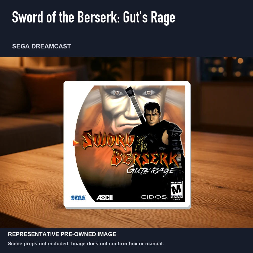 Representative pre-owned Sword of the Berserk: Gut's Rage (Sega Dreamcast), product image in a styled room scene.