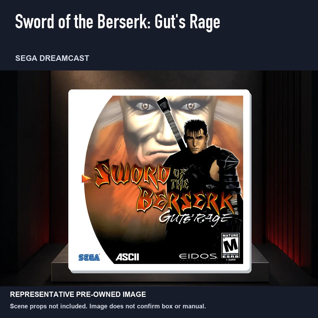 Representative pre-owned Sword of the Berserk: Gut's Rage (Sega Dreamcast), product image on a display panel.