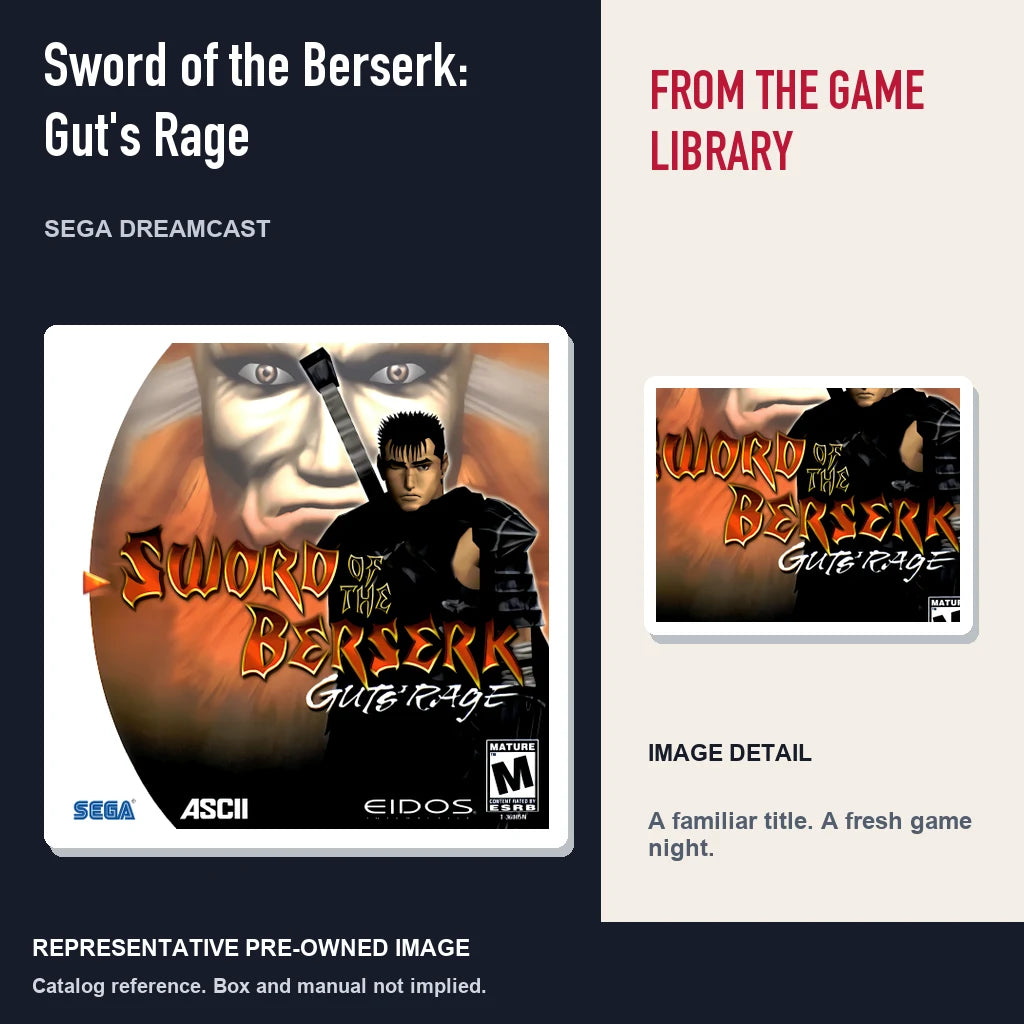 Representative pre-owned Sword of the Berserk: Gut's Rage (Sega Dreamcast), editorial image and detail.