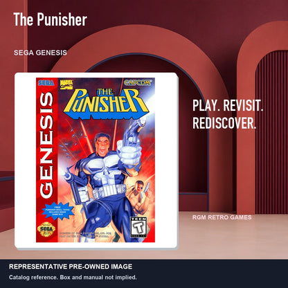 Representative pre-owned The Punisher (Sega Genesis), red retro product layout.