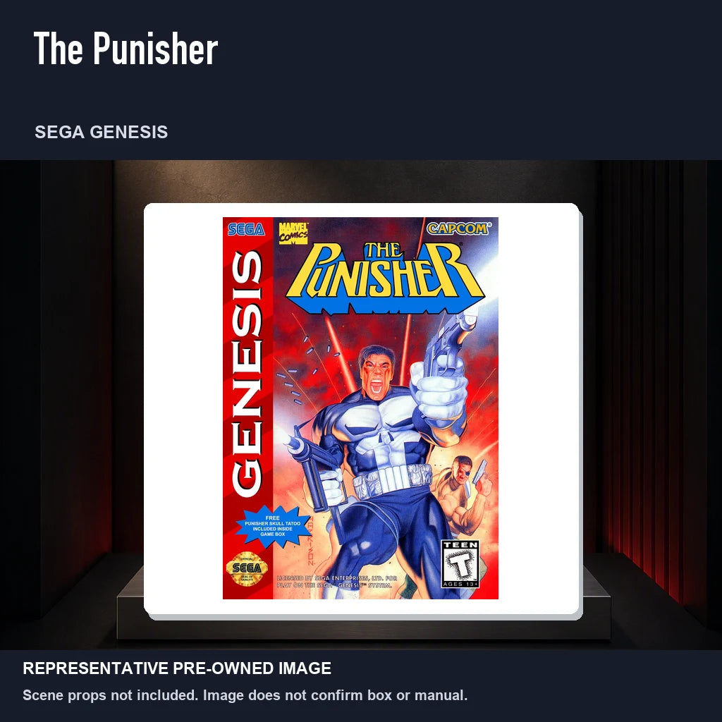 Representative pre-owned The Punisher (Sega Genesis), product image on a display panel.