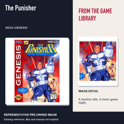 Representative pre-owned The Punisher (Sega Genesis), editorial image and detail.