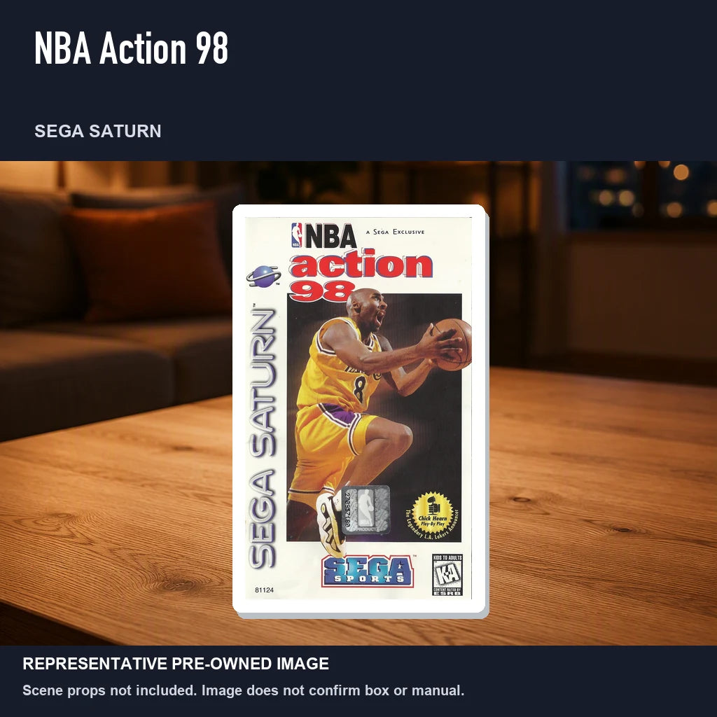 Representative pre-owned NBA Action 98 (Sega Saturn), product image in a styled room scene.
