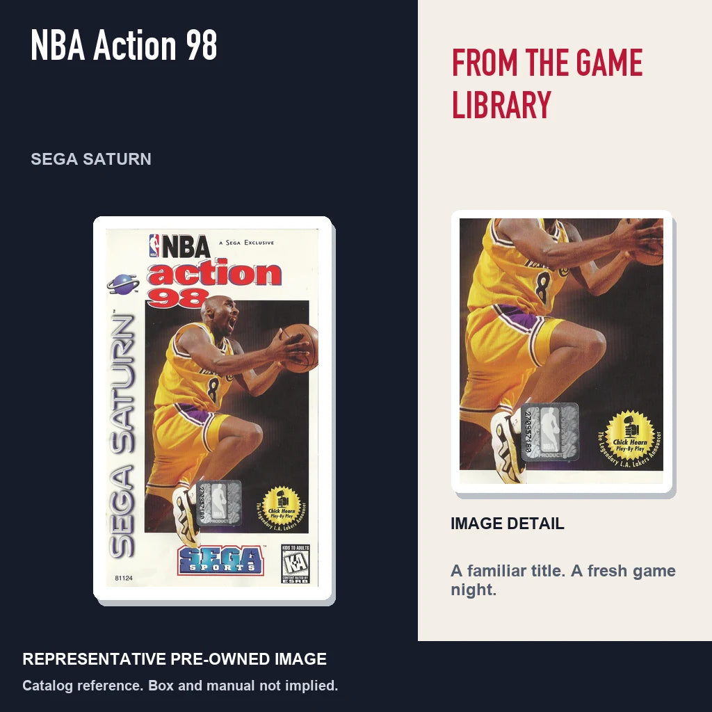 Representative pre-owned NBA Action 98 (Sega Saturn), editorial image and detail.