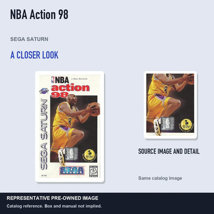 Representative pre-owned NBA Action 98 (Sega Saturn), full image with detail inset.