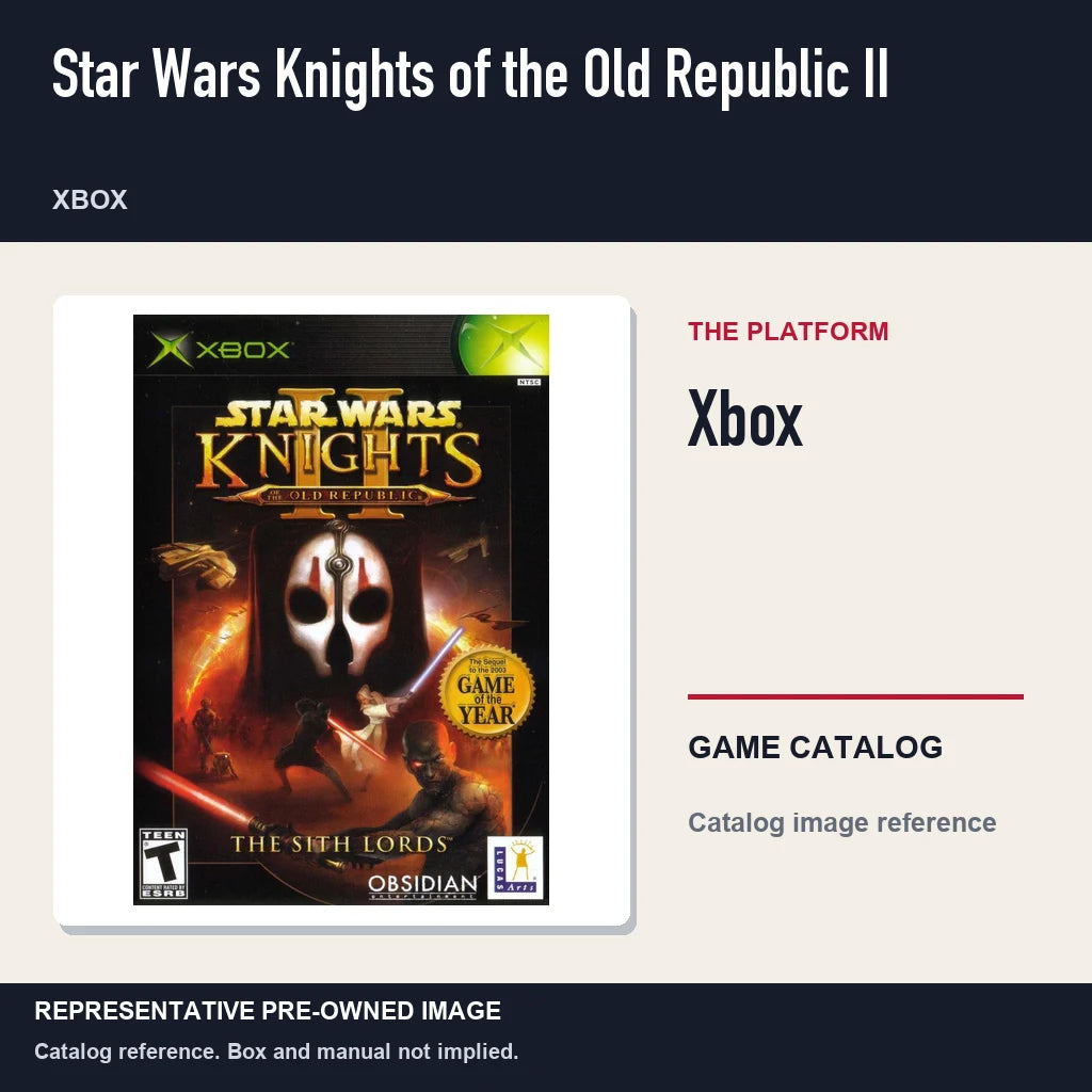 Representative pre-owned Star Wars Knights of the Old Republic II (Xbox), platform product layout.