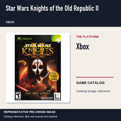 Representative pre-owned Star Wars Knights of the Old Republic II (Xbox), platform product layout.