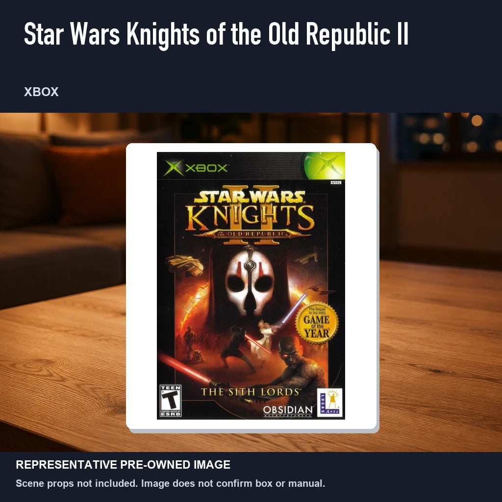 Representative pre-owned Star Wars Knights of the Old Republic II (Xbox), product image in a styled room scene.