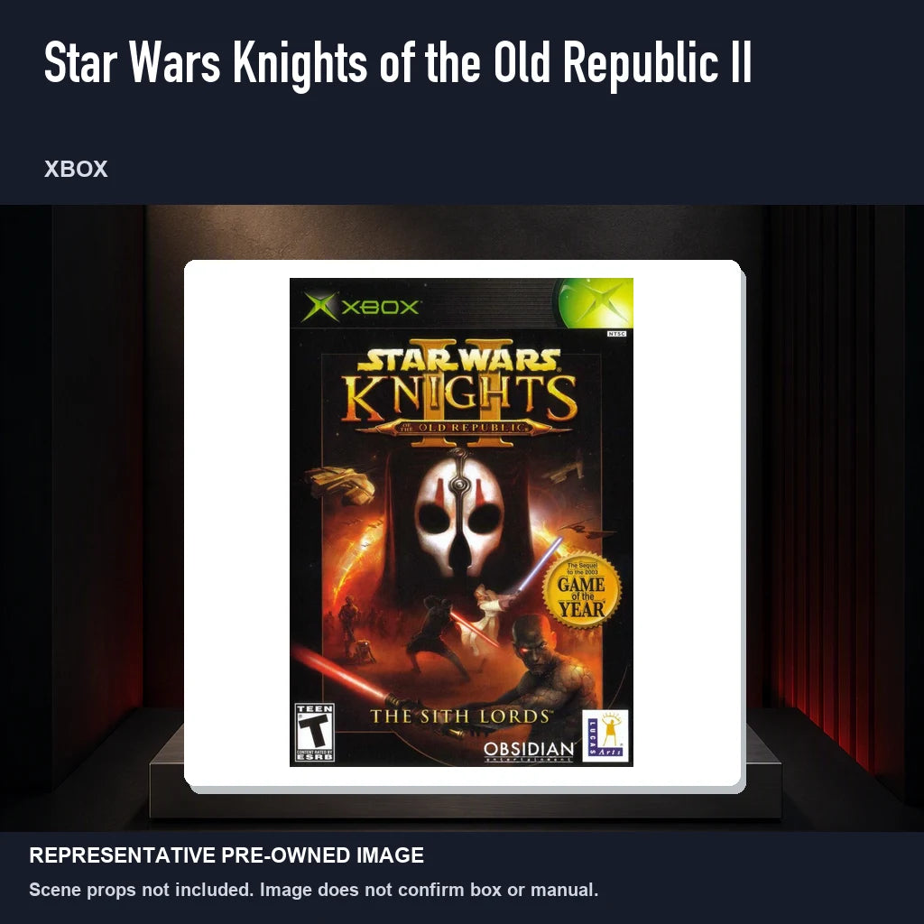 Representative pre-owned Star Wars Knights of the Old Republic II (Xbox), product image on a display panel.