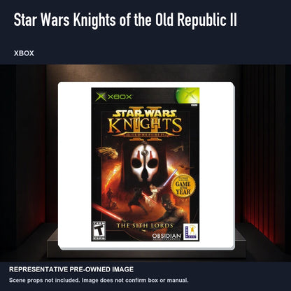 Representative pre-owned Star Wars Knights of the Old Republic II (Xbox), product image on a display panel.