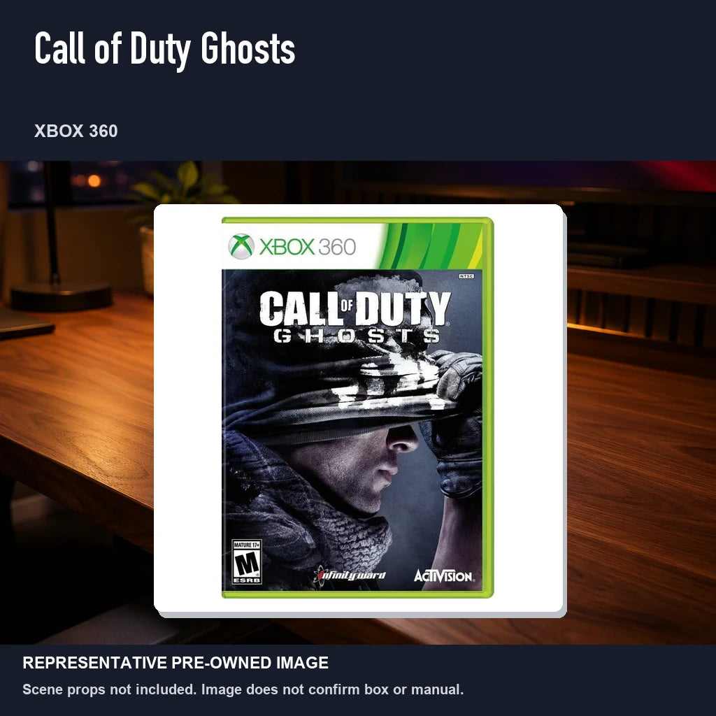 Representative pre-owned Call of Duty Ghosts (Xbox 360), product image in a styled desk scene.