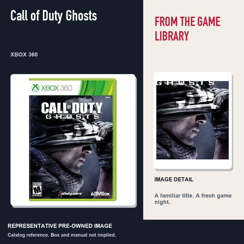 Representative pre-owned Call of Duty Ghosts (Xbox 360), editorial image and detail.