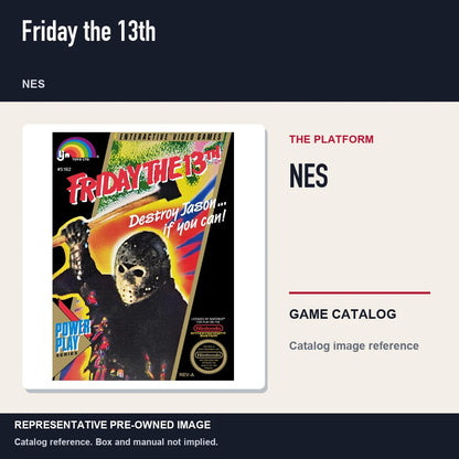 Representative pre-owned Friday the 13th (NES), platform product layout.