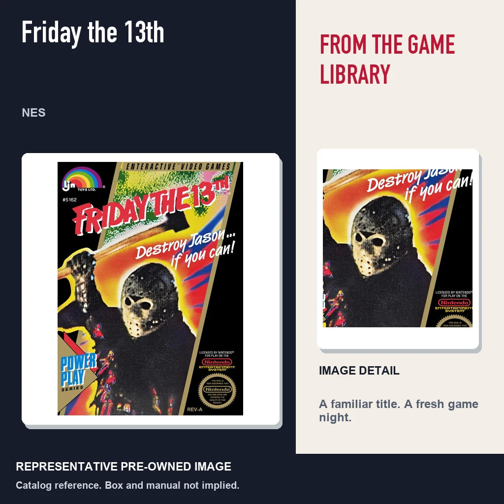 Representative pre-owned Friday the 13th (NES), editorial image and detail.