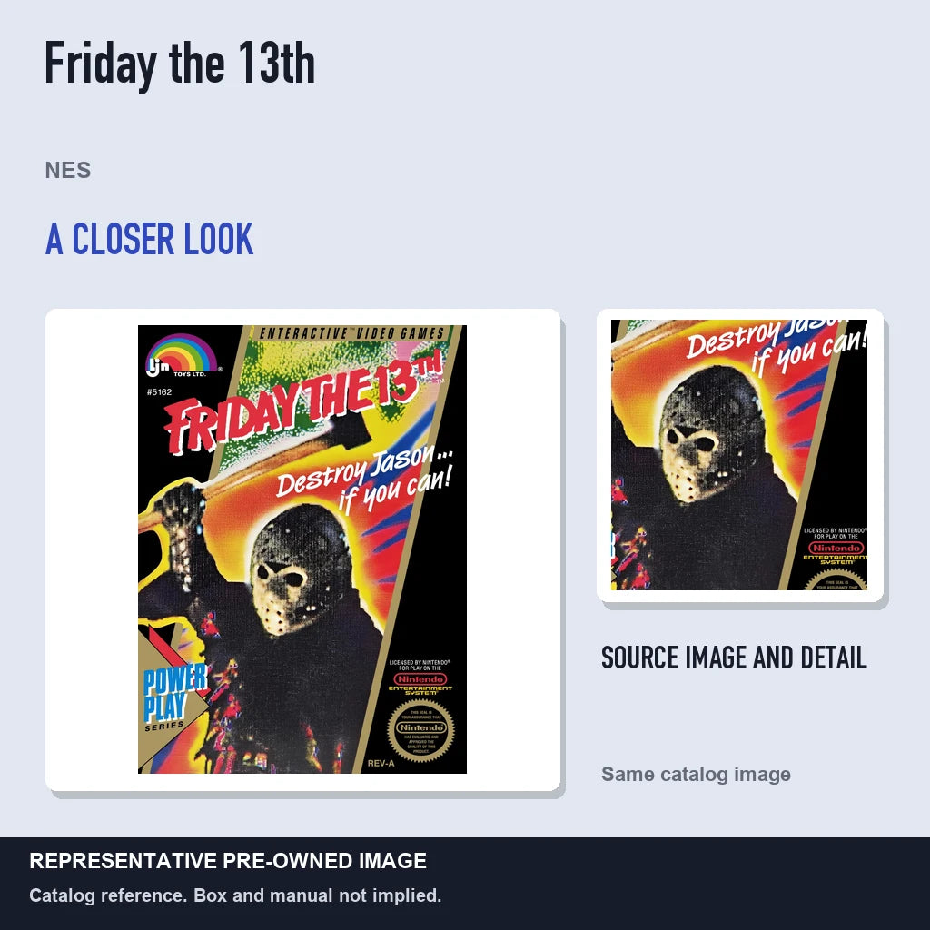 Representative pre-owned Friday the 13th (NES), full image with detail inset.