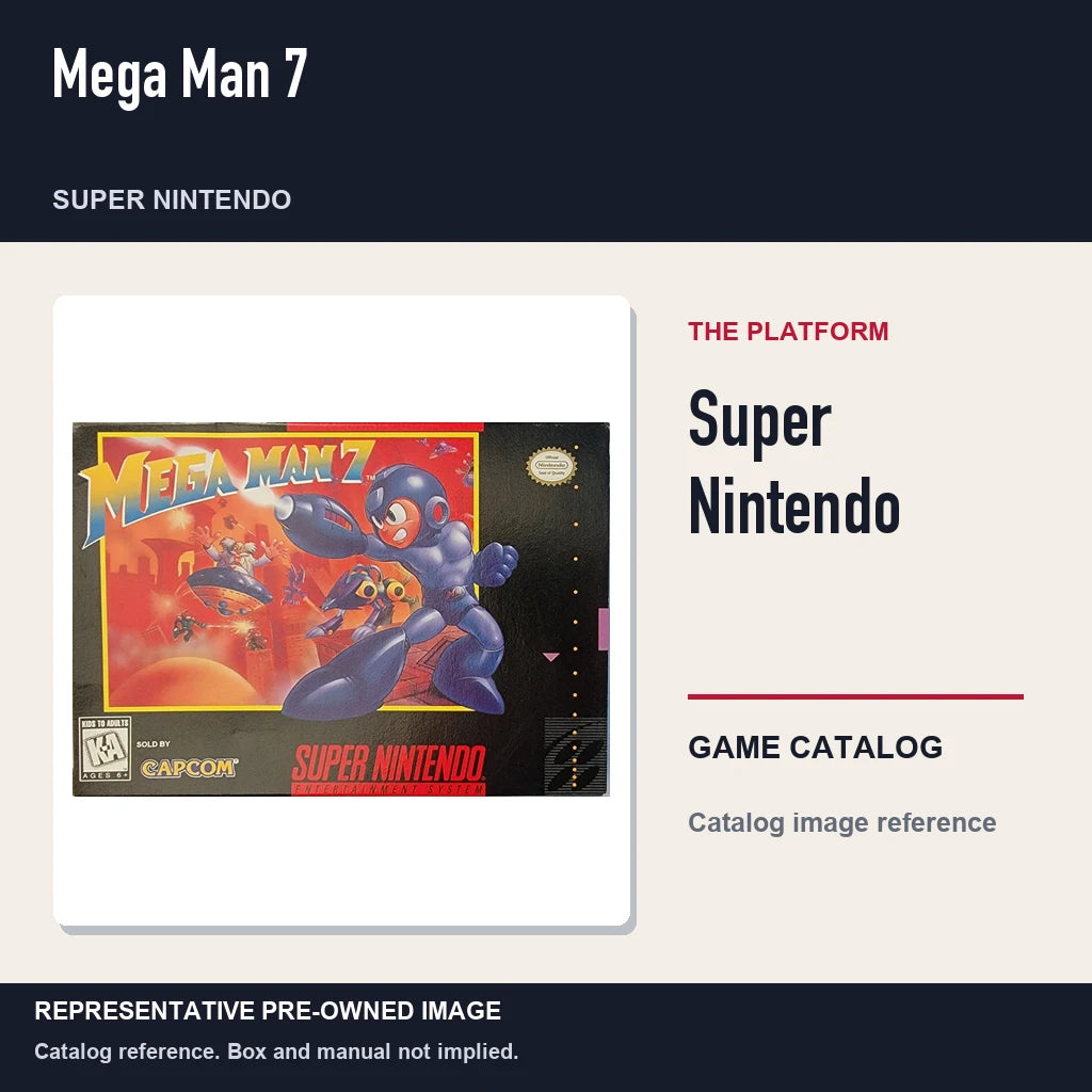 Representative pre-owned Mega Man 7 (Super Nintendo), platform product layout.