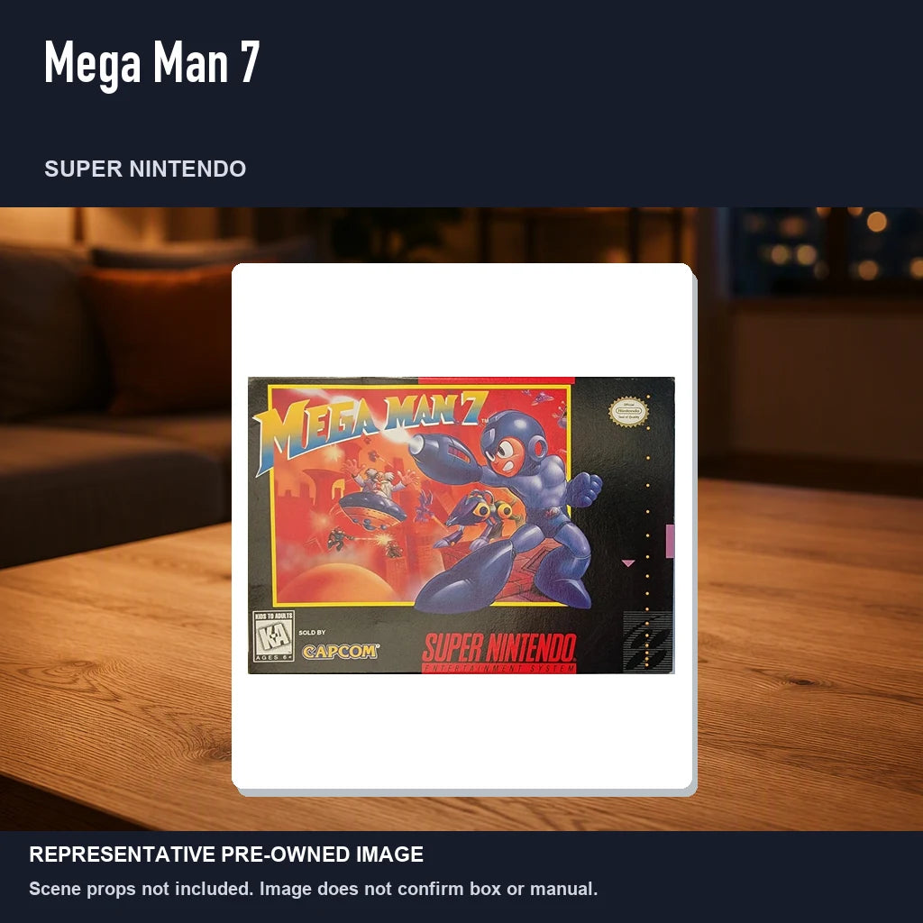 Representative pre-owned Mega Man 7 (Super Nintendo), product image in a styled room scene.