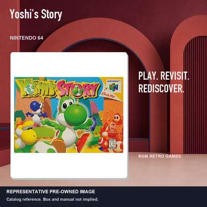 Representative pre-owned Yoshi's Story (Nintendo 64), red retro product layout.