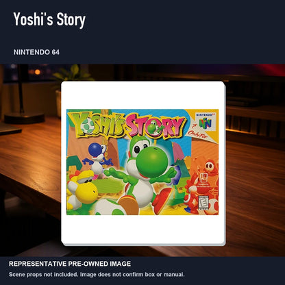 Representative pre-owned Yoshi's Story (Nintendo 64), product image in a styled desk scene.