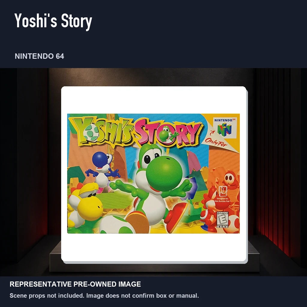 Representative pre-owned Yoshi's Story (Nintendo 64), product image on a display panel.