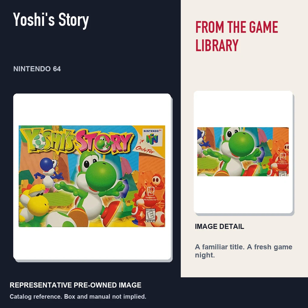 Representative pre-owned Yoshi's Story (Nintendo 64), editorial image and detail.