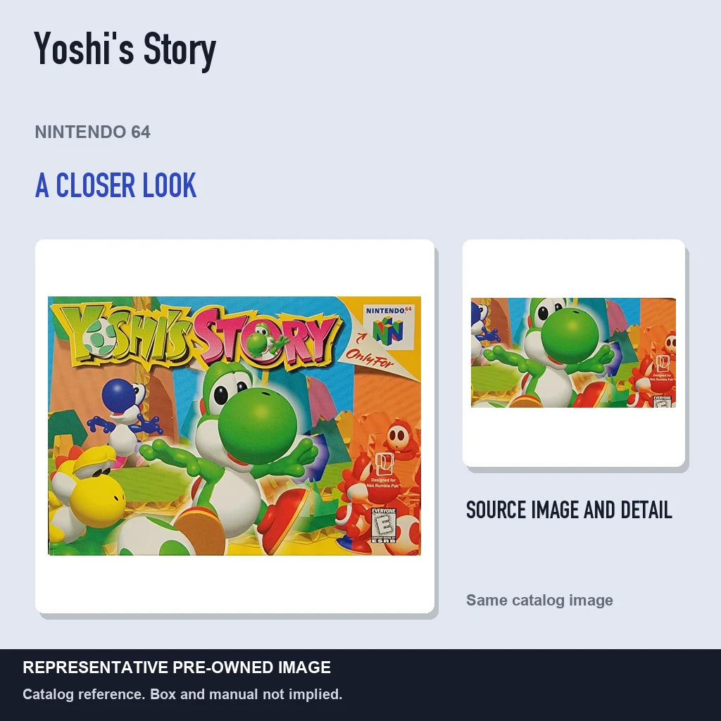Representative pre-owned Yoshi's Story (Nintendo 64), full image with detail inset.