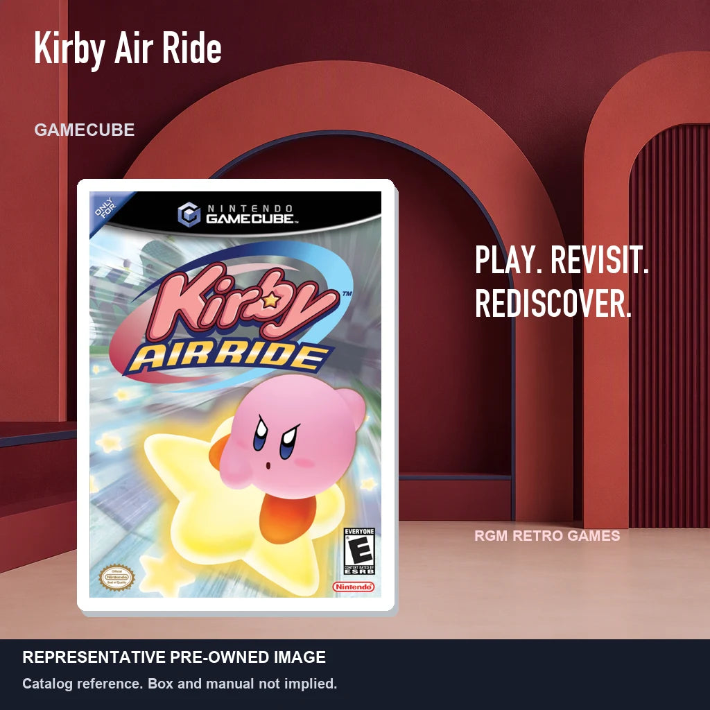 Representative pre-owned Kirby Air Ride (GameCube), red retro product layout.
