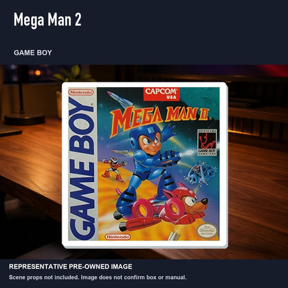 Representative pre-owned Mega Man 2 (Game Boy), product image in a styled desk scene.