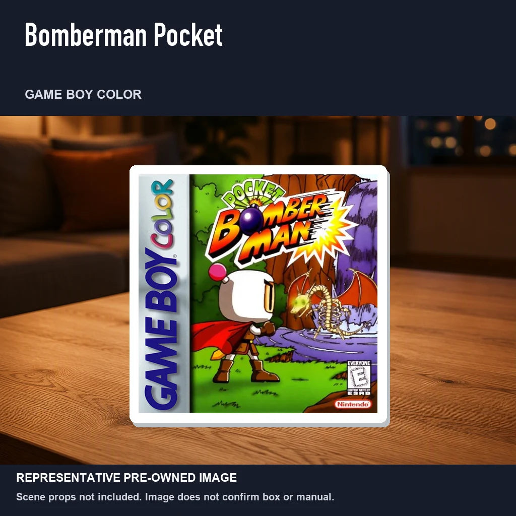 Representative pre-owned Bomberman Pocket (Game Boy Color), product image in a styled room scene.