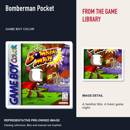 Representative pre-owned Bomberman Pocket (Game Boy Color), editorial image and detail.