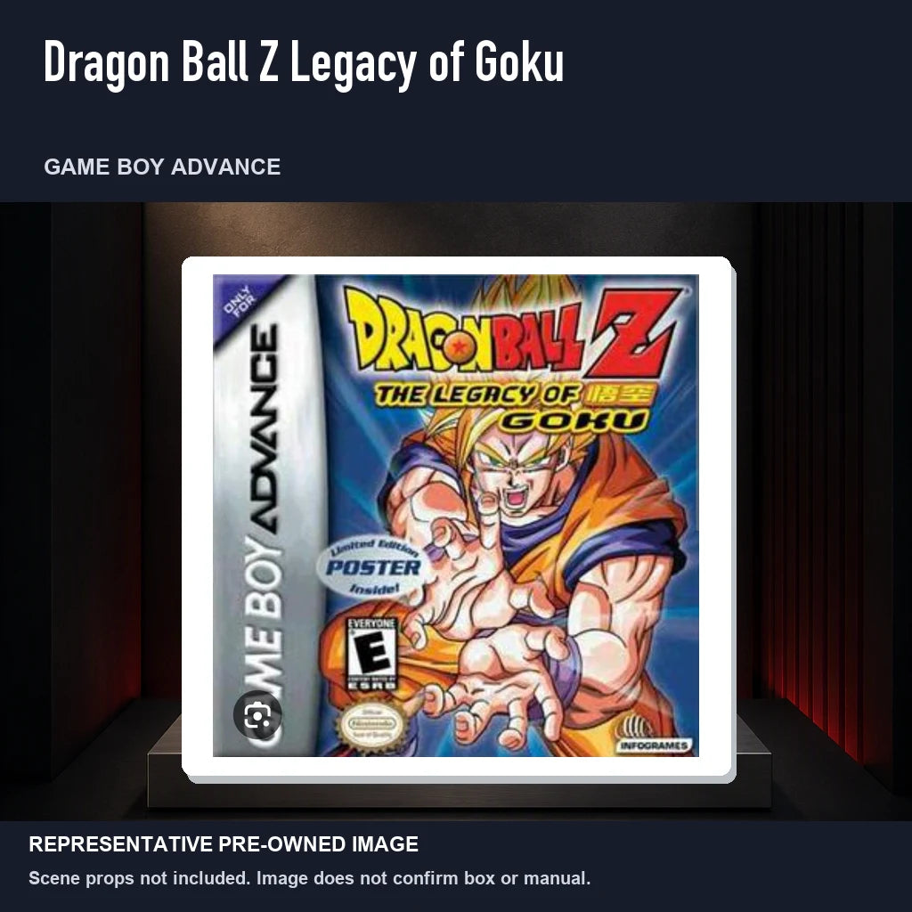 Representative pre-owned Dragon Ball Z Legacy of Goku (Game Boy Advance), product image on a display panel.