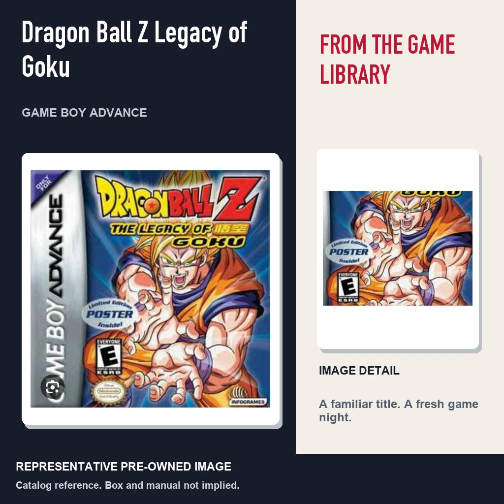 Representative pre-owned Dragon Ball Z Legacy of Goku (Game Boy Advance), editorial image and detail.