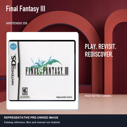 Representative pre-owned Final Fantasy III (Nintendo DS), red retro product layout.