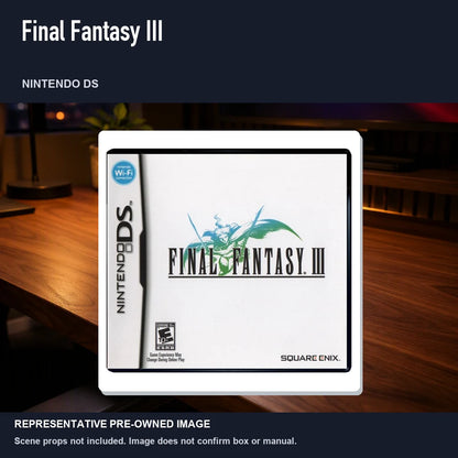 Representative pre-owned Final Fantasy III (Nintendo DS), product image in a styled desk scene.