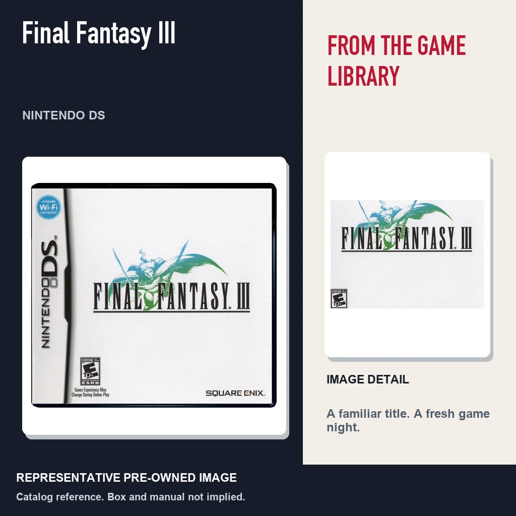 Representative pre-owned Final Fantasy III (Nintendo DS), editorial image and detail.