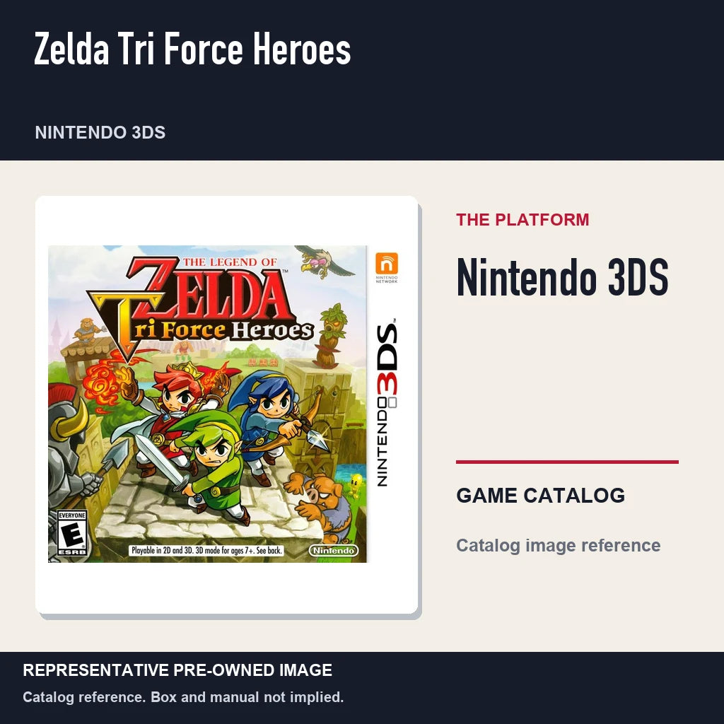 Representative pre-owned Zelda Tri Force Heroes (Nintendo 3DS), platform product layout.