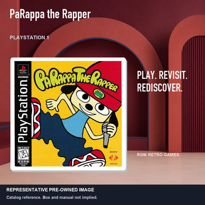 Representative pre-owned PaRappa the Rapper (PlayStation 1), red retro product layout.