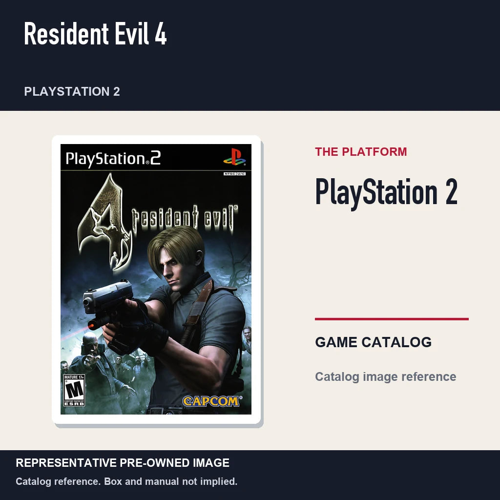 Representative pre-owned Resident Evil 4 (PlayStation 2), platform product layout.