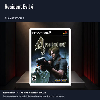 Representative pre-owned Resident Evil 4 (PlayStation 2), product image on a display panel.